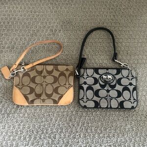 Coach Tan and Black Signature Wristlet Duo